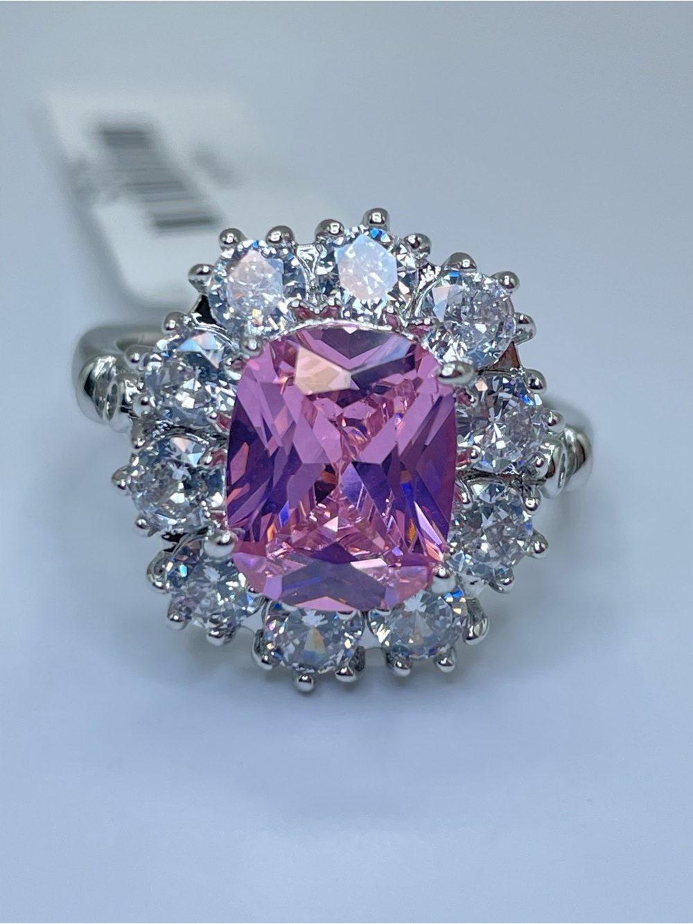 Swarovski Crystal Elements Pink Radiant Cut Crystal Halo Art Deco Ring Sz 8